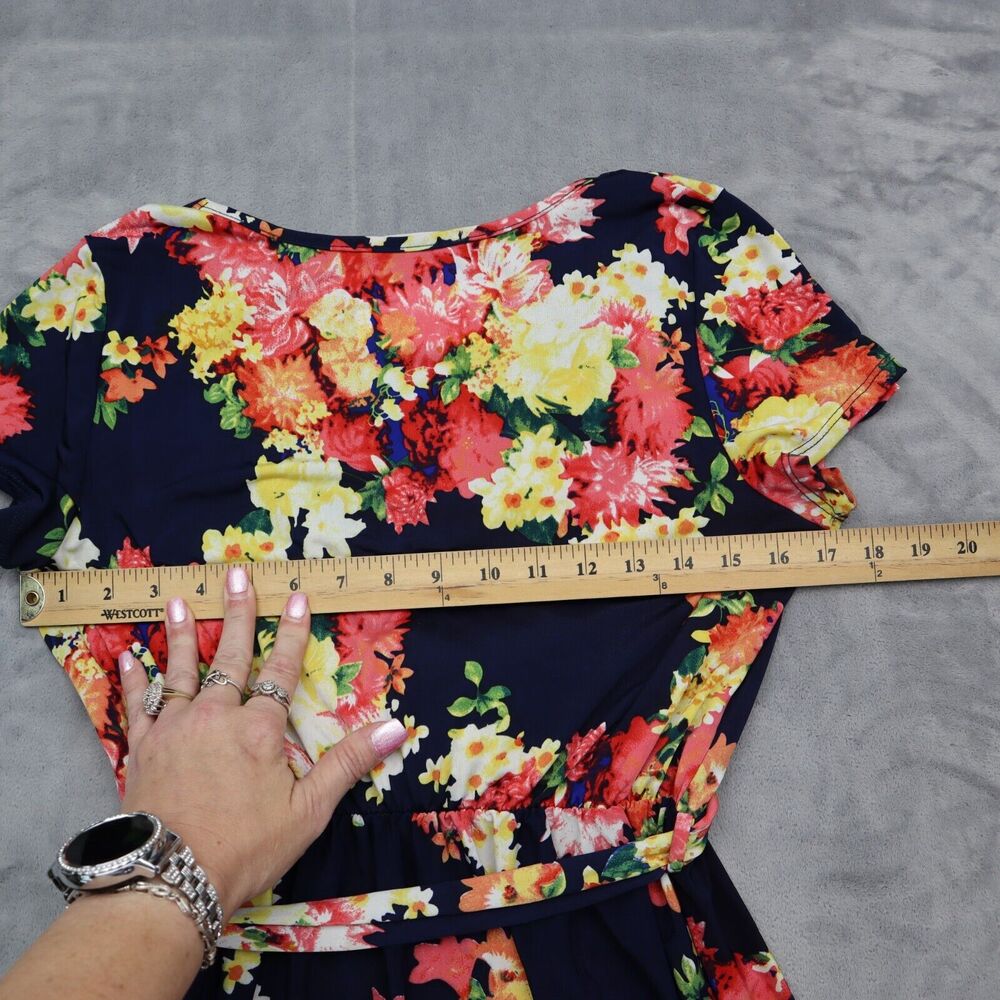 Wanna B Dress Womens L Multicolor Short Sleeve Floral Print Maxi Pullover - Picture 3 of 16